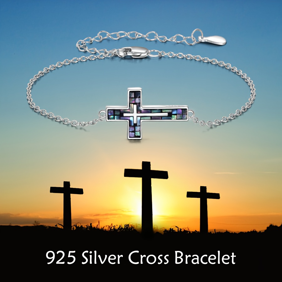 925 Silver Abalone Shell Cross Bracelet Gift
